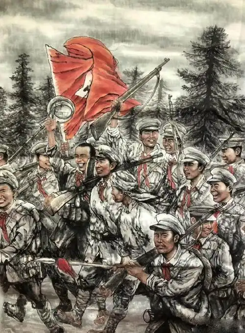 国画《会师井冈井冈山革命斗争》大图赏析