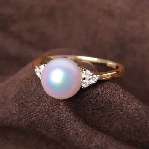 卡古兰 海水珍珠戒指天女极强光经典款 海水珍珠金色天女粉10mm