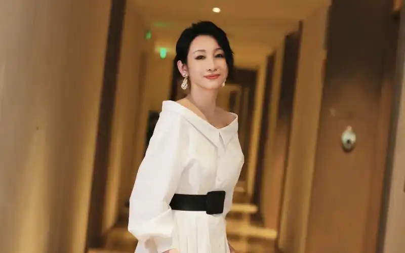 秦海璐一字肩白裙写真桌面壁纸