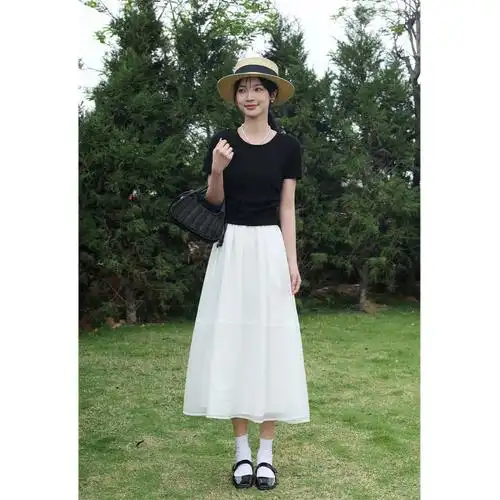 鹿向南《少女的裙摆》白色半身裙女夏季2022浪漫洋气网纱中长裙子