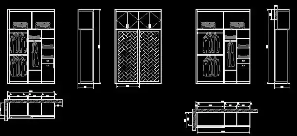 各种标准尺寸衣柜的立面图