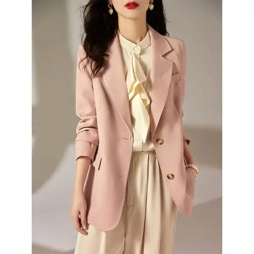 粉色西装外套女2021新款