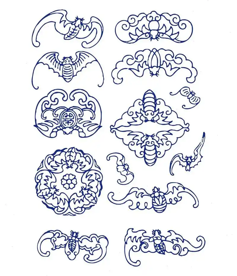 蝙蝠图案流行于中国猜谜活动,同时常见于古代建筑和雕刻艺术中.