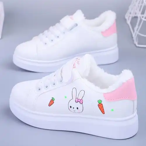 一折女大童白鞋加绒 小学生_回力2021冬季女童加绒小白鞋洋气中大童