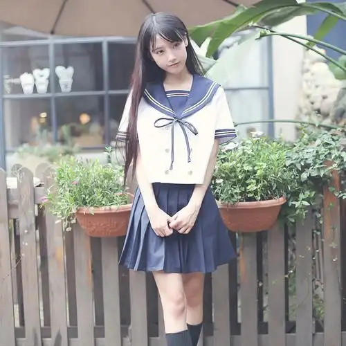 日系水手服女学生装班服校服jk制服关西襟三本百褶裙学院风套装lm