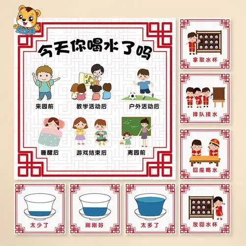 幼儿园饮水区墙面装饰布置身体缺水会怎样什么时候喝水规则流程图