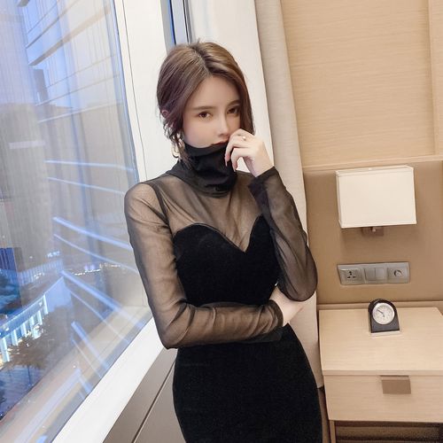 2021秋季新款夜店性感晚礼服长裙半透明夜场佳丽ktv小姐服长款女