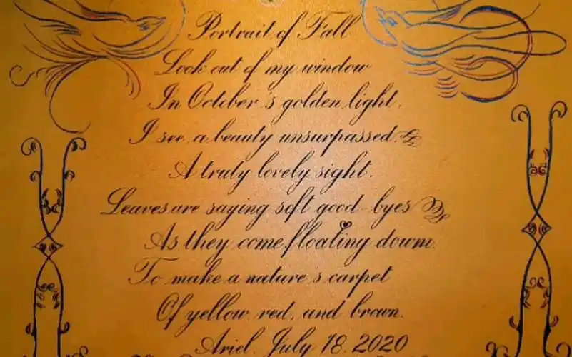 【es英文书法】ariel原创手写过程 英文朗读分享portrait of fall