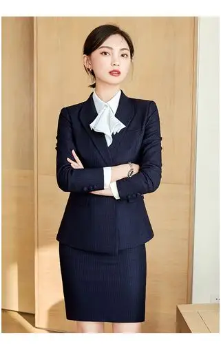 面试服装工作服正装定制系列 藏青色西装外套 白色衬衫 半身裙 裤子