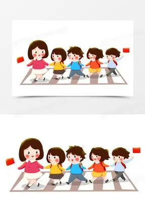 手绘插画学生放学排队过马路元素1302手绘卡通矢量排队寻味素材492