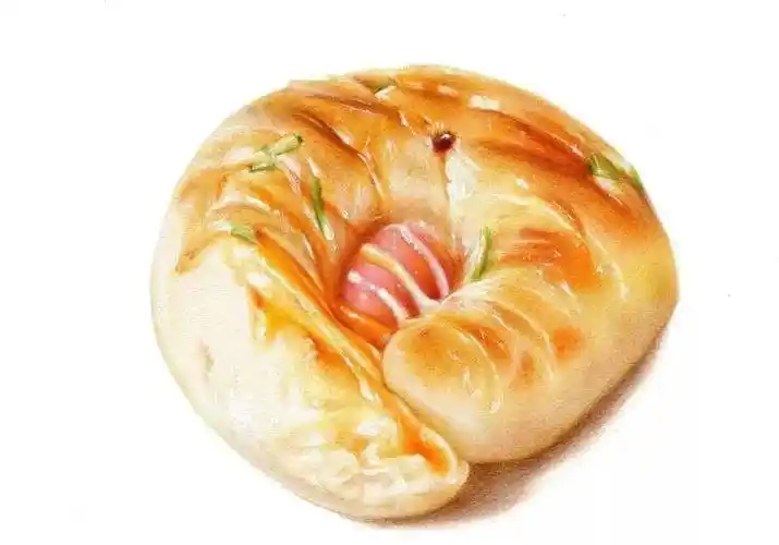 彩铅美食甜品步骤——肠仔包