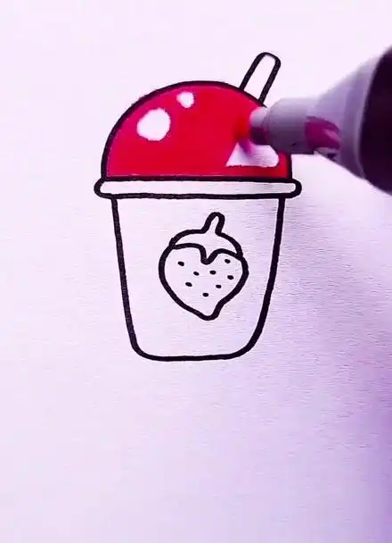 同年玩具趣味简笔画视频教程:草莓奶茶简笔画
