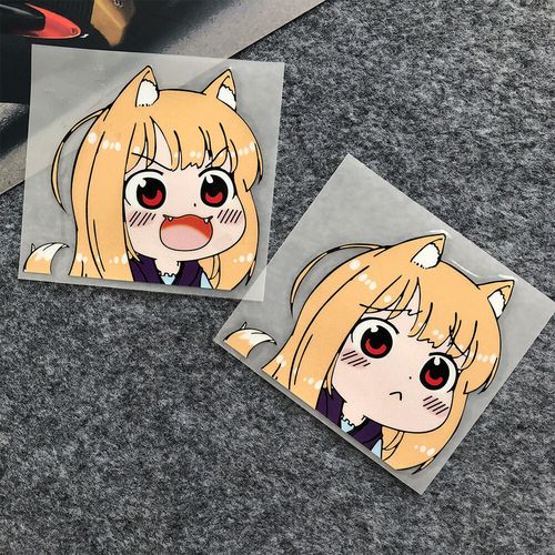 日系 二次元可爱萌妹jdm赫萝卡通防水车窗贴笔记本电脑机箱车贴纸