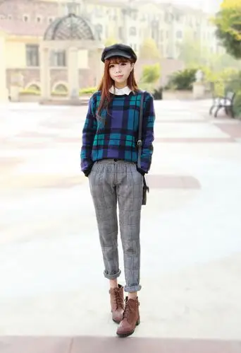 格子毛衣复古范儿哦搭配西装裤跟短靴超帅的一套~ @达人小秘书 @搭配