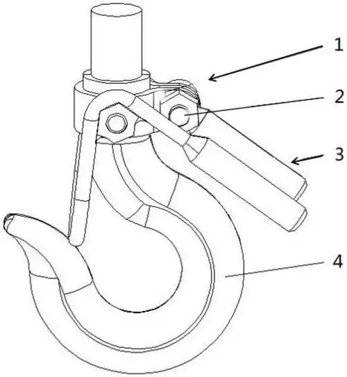 件包括环形部和两个固定部,环形部用于套设在吊钩的背离钩尖的一端,两