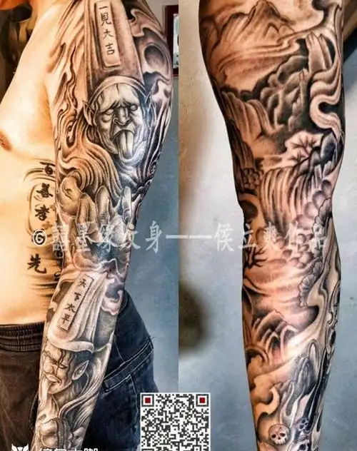 黑白无常花臂纹身图片