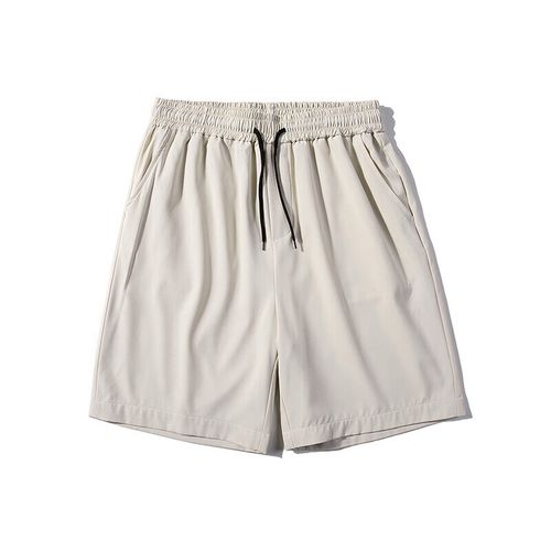 适合胯大腿粗的短裤 夏季冰丝裤子沙滩裤男士休闲短裤港风宽松 米白色