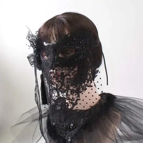 万圣节金色面纱全脸美女唱将蒙面歌王唱歌假面罩舞会面具神秘 黑色