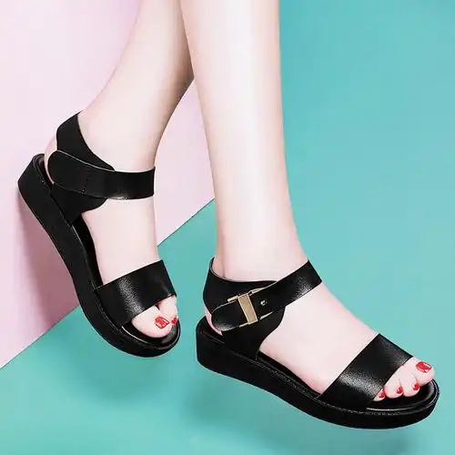 罗马平底凉鞋女夏古奇天伦厚底韩版百搭一字扣女鞋2018新款学生鞋