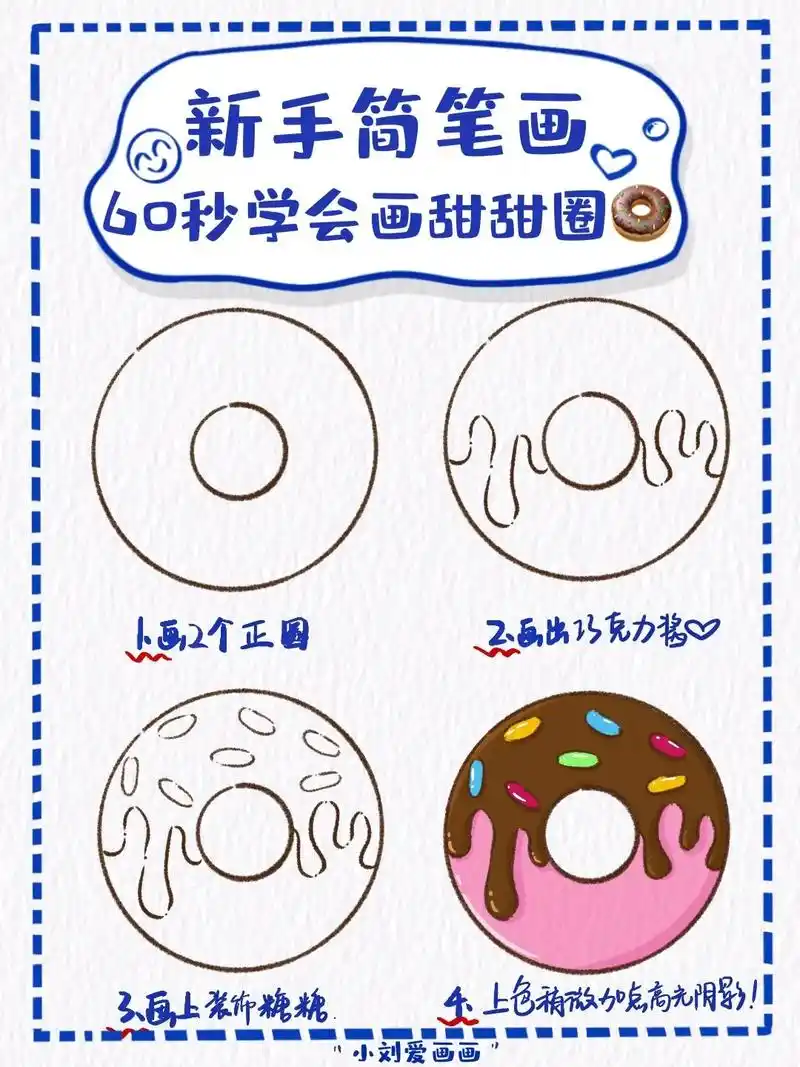 🍩一学就会的甜甜圈简笔画教程.今天画的是美味的甜甜圈啦,从 - 抖