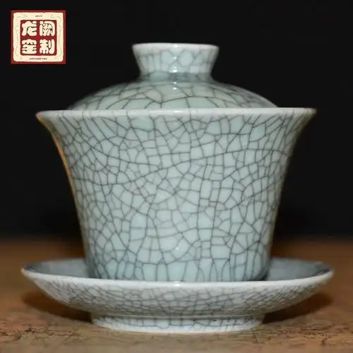 单个三才盖碗 哥窑冰裂功夫茶具套装开片可养公道杯茶漏防烫泡茶
