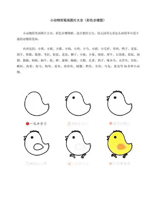 小动物简笔画图片大全(彩色步骤图)