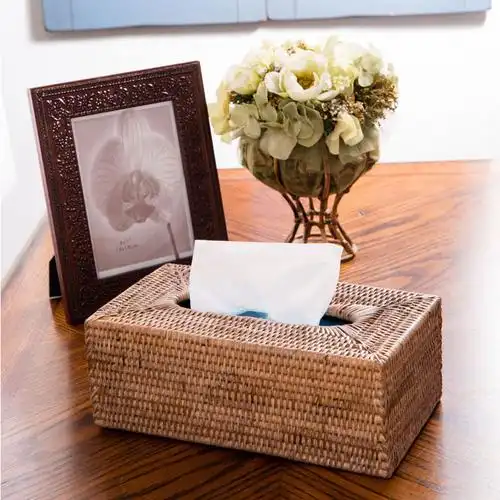 美朴生活 缅甸进口 创意藤编自然长方形纸巾盒收纳盒 宜家南国风