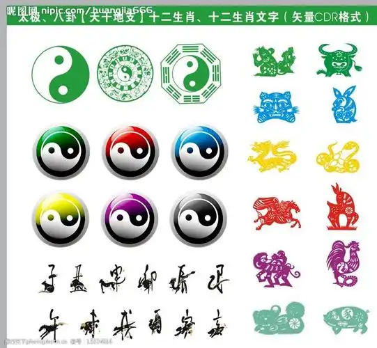 矢量太极,十二生肖(十二属相),八卦,天干地支图片