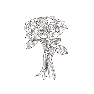 复古手绘线稿玫瑰花束免抠素材