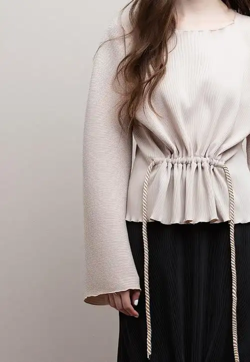 vacae/vacae 2017秋冬抽绳下摆上衣女士长袖衬衫