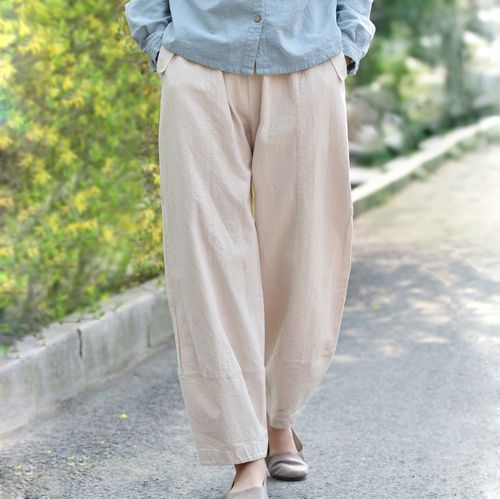 春秋新款棉麻灯笼裤百搭休闲裤松紧腰收脚工装裤男女款宽松长裤子