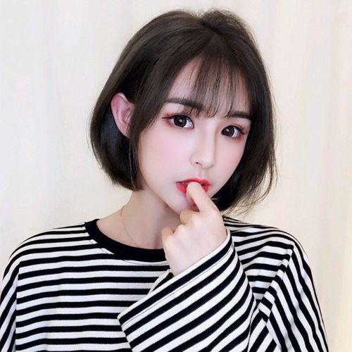 假发女短发网红圆脸锁骨发韩国波波头时尚女短卷发逼真全头套