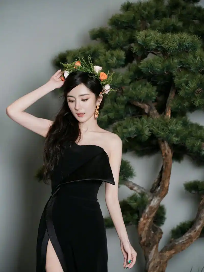 杨幂黑色礼服裙,如同夜晚的星辰,美丽动人.