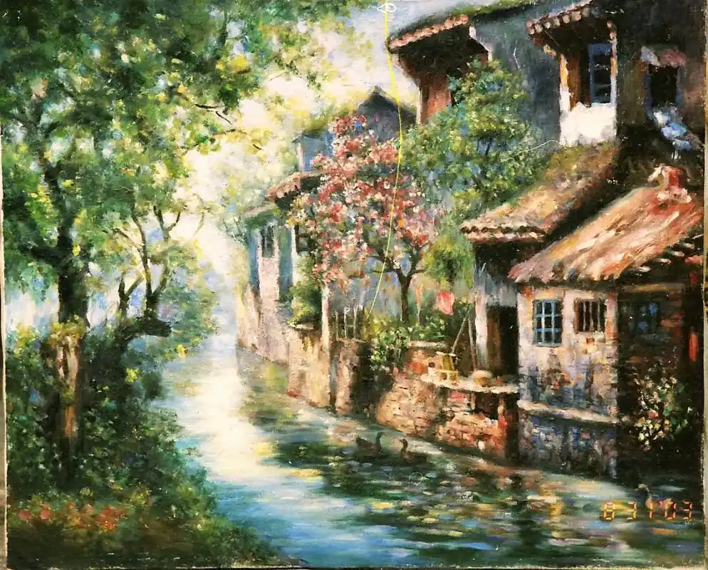 我画的油画么《江南水乡》#感受大自然的气息和美景 #风景如画的地方