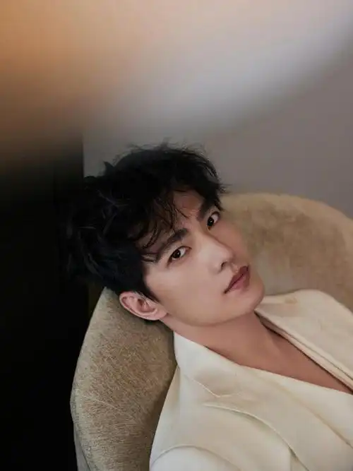 杨洋最新一组时尚写真身穿深v露空西装套装搭配随性小卷头舒适却迷人