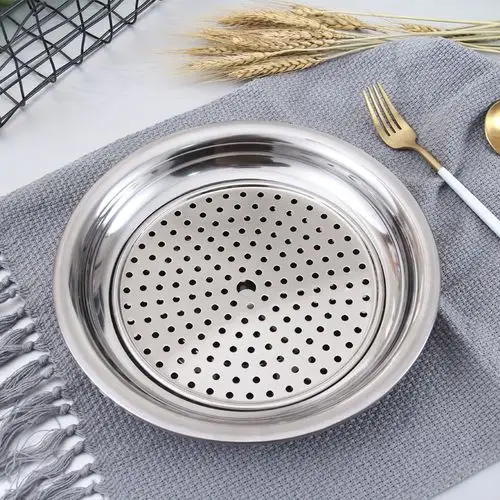 不锈钢加厚饺子盘沥水家用双层盘大号水饺盘圆形饺子托盘多层包邮