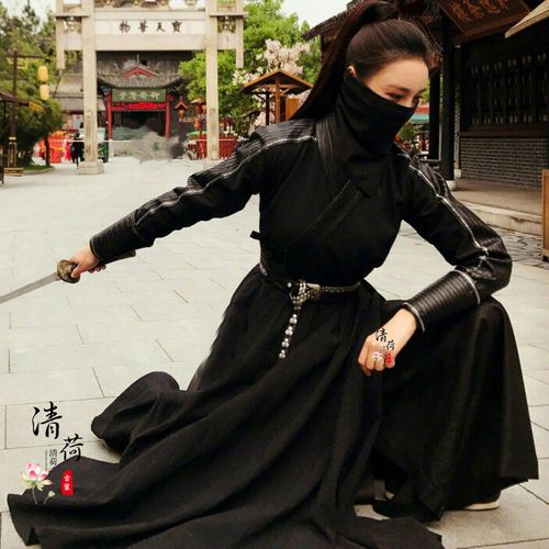 古装影视魏晋宋朝女汉黑色女侠蒙面黑衣人刺客民族服装