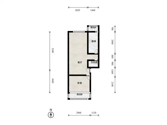 东山坡一里1室1厅户型图