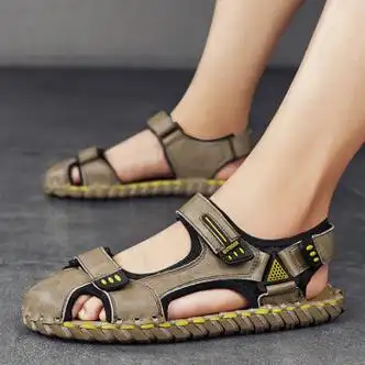 颂菁真皮凉鞋男士2024夏季外穿包头沙滩鞋防滑真皮休闲外穿开车凉拖鞋