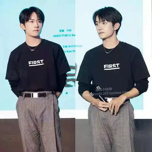 易烊千玺杂志同款first短袖男女夏纯棉宽松t恤四字千纸鹤应援衣服