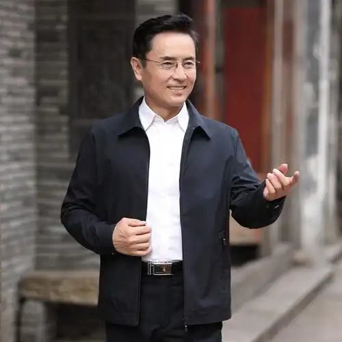 【薄款男装外套40岁】2019中年男装翻领夹克衫春秋薄款外套男40-50岁