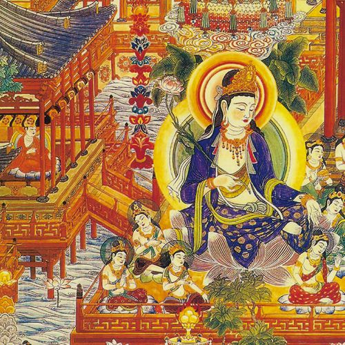 西方极乐世界庄严图挂画全景阿弥陀佛接引菩萨佛像满屏国画