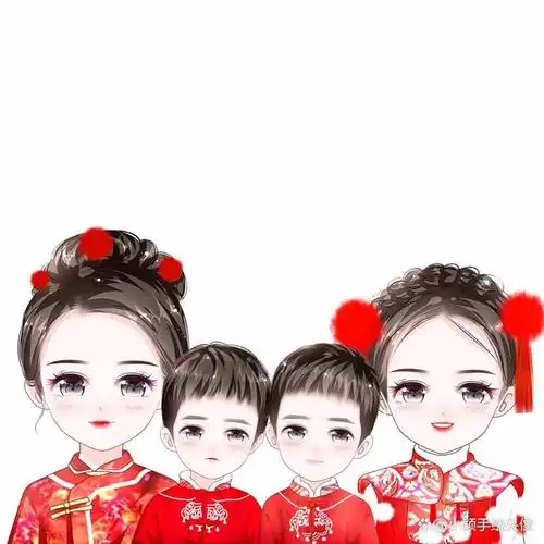 可爱卡通头像,一家四口手绘漫画全家福,简单的幸福更特别