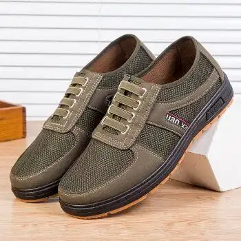2021牛筋底布鞋男春秋休闲工作鞋透气爸爸鞋健步老人鞋xy纯绿色四根筋