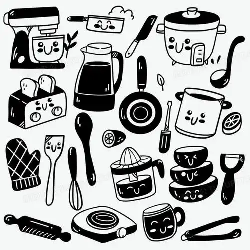 一组卡通涂鸦风厨房用品免抠元素png图片素材下载_卡通png_熊猫办公