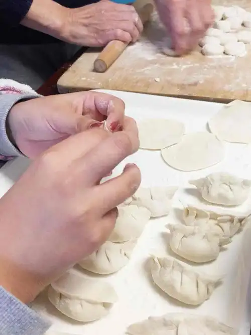 我本来在跟着阿姨学包饺子呐,一听到朋友们在说,今年要提前拜年哒,不