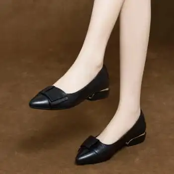 温莱蔓莎中年妇女夏季真皮皮鞋女中老年人单鞋春季尖头平底女鞋上班穿