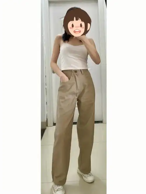 卡其色阔腿裤