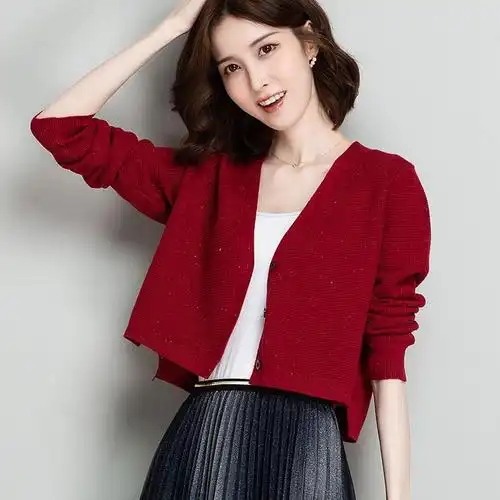 高腰毛衣女秋季小个子针织开衫上衣超短款外搭洋气短装小款外套薄