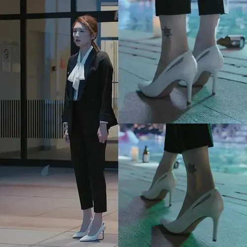 明星同款单鞋女_江疏影明星同款2020年白色高跟鞋百搭尖头细跟性感